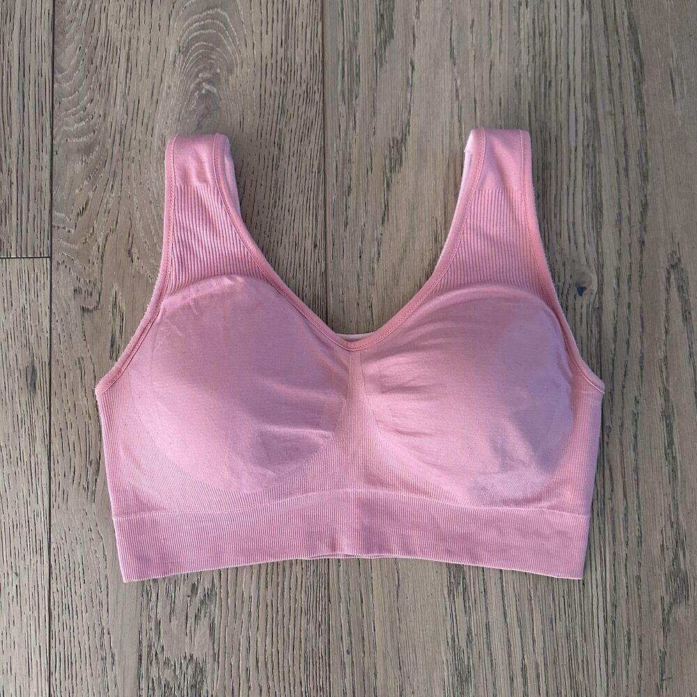 SPANX Seamless Sports Bra Pink XL Padded Wireless Comfort Stretch Active